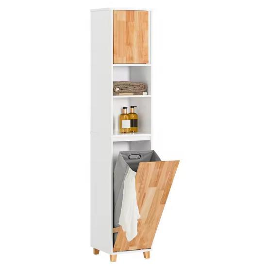 Hoge Badkamerkast met Waszak – Witte Opbergkast 170 cm, Huis en Inrichting, Badkamer | Badkamermeubels, Nieuw, Verzenden