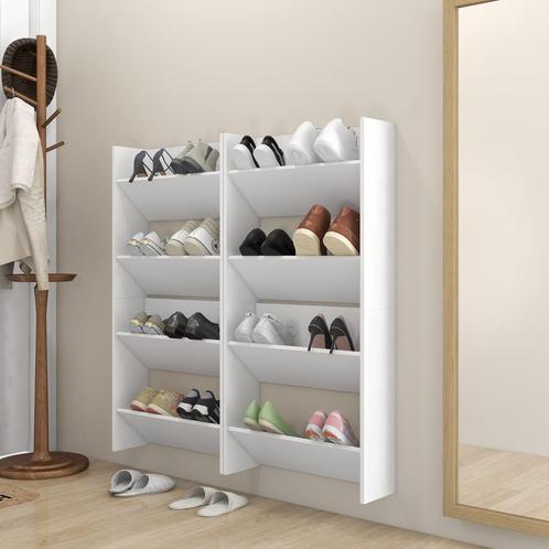 vidaXL Wandschoenenkasten 4 st 60x18x60 cm bewerkt hout wit, Huis en Inrichting, Kasten | Schoenenrekken, Nieuw, Verzenden