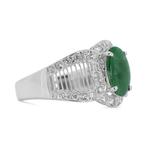 Ring - 18 karaat Witgoud - 1.65ct. tw. Jade - Diamant, Sieraden, Tassen en Uiterlijk, Ringen, Nieuw