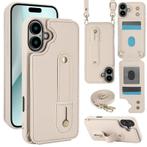 iPhone 16 Hoesje met Pasjeshouder en Draagkoord Beige/Wit, Ophalen of Verzenden, Nieuw