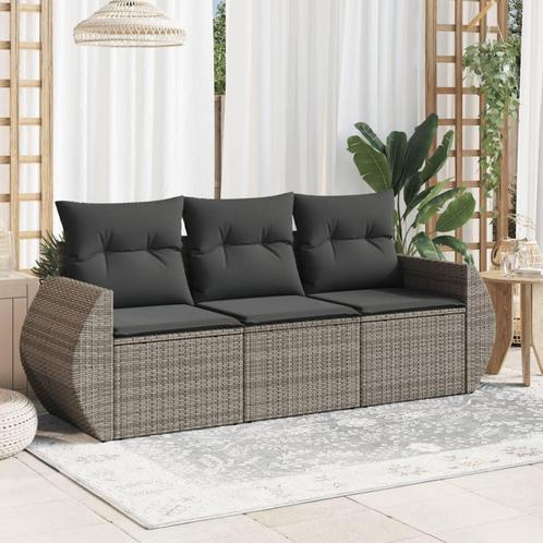vidaXL 3-delige Loungeset met kussens poly rattan grijs, Tuin en Terras, Tuinsets en Loungesets, Loungeset, Nieuw, Rotan, Verzenden
