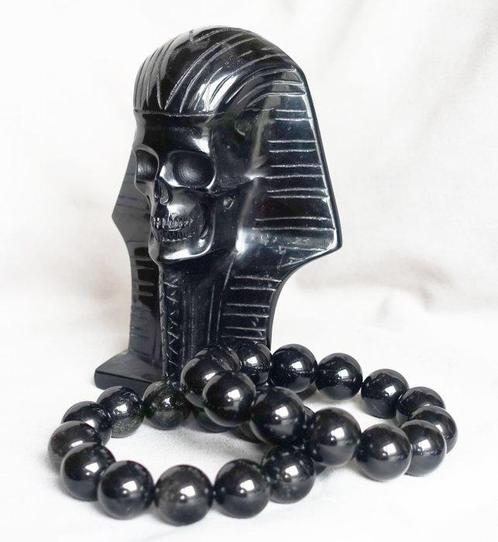 Handgesneden Farao-schedel sculptuur in zwarte obsidiaan -, Verzamelen, Mineralen en Fossielen
