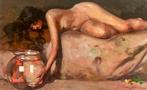 Giovanni Faliero (1960) - La ragazza e il pesce rosso, Antiek en Kunst, Kunst | Schilderijen | Klassiek