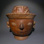 Recuay, Peru Terracotta Mannelijke hoofdpot. 17,5 cm H. 200