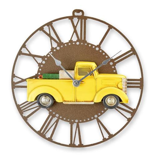 A METAL WALL CLOCK WITH PICK UP TRUCK (Beeldjes - Decoratie), Antiek en Kunst, Kunst | Beelden en Houtsnijwerken, Verzenden