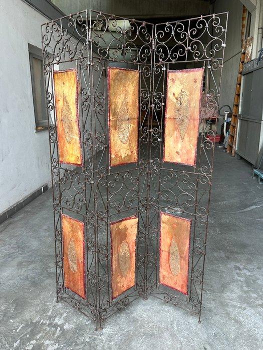 Kamerscherm - Leder, Metaal - Metalen verdeler, Antiek en Kunst, Curiosa en Brocante