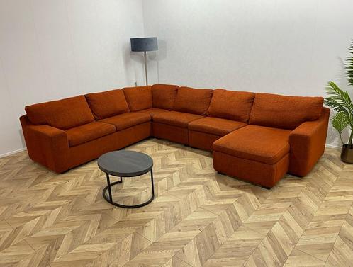 Cognac Bruine U Bank ~ Losse Rugkussens Met Afneembare, Huis en Inrichting, Banken | Bankstellen, Ophalen of Verzenden