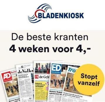 De krant 4, 6 of 8 weken voor 4 euro (stopt vanzelf) beschikbaar voor biedingen