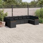 vidaXL 10-delige Loungeset met kussens poly rattan zwart, Verzenden, Nieuw, Rotan, Loungeset