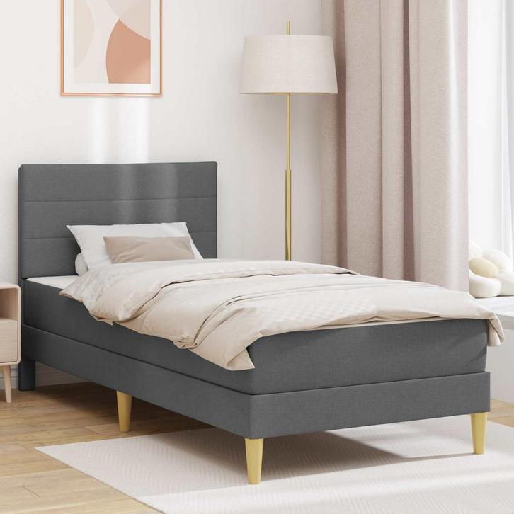 vidaXL Bedframe met matras met matras Donkergrijs 90 x 190, Huis en Inrichting, Slaapkamer | Bedden, Grijs, Nieuw, Stof, Verzenden