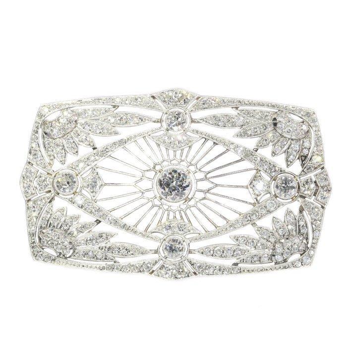 Broche Platina - 5.33ct. tw. - Diamant - Art Deco 1920, Sieraden, Tassen en Uiterlijk, Antieke sieraden