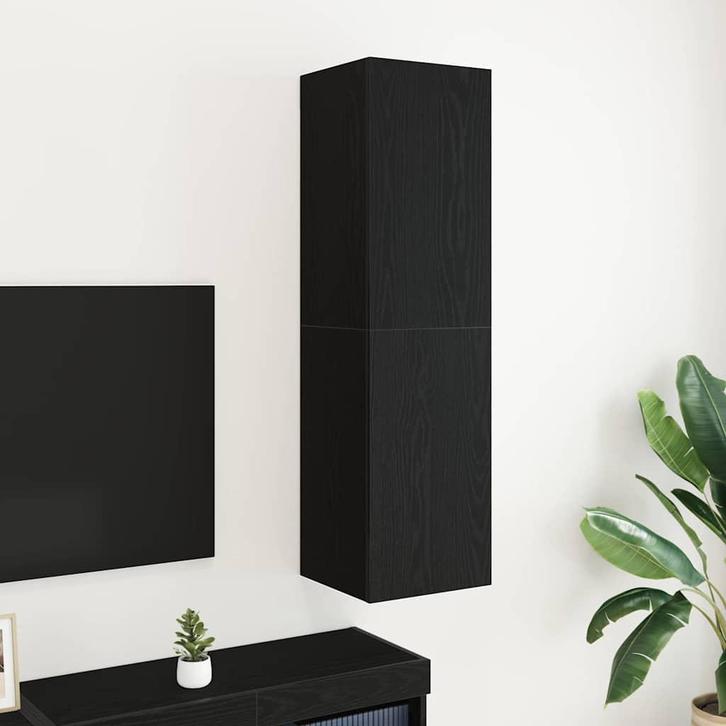 vidaXL Wand TV-kast Zwart eiken 30.5 x 30 x 110 cm Bewerkt, Huis en Inrichting, Kasten | Televisiemeubels, Nieuw, Minder dan 50 cm