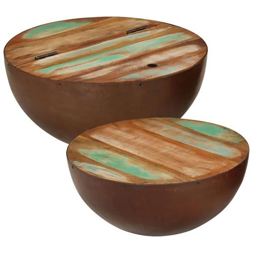 vidaXL Salontafels 2 st rond massief gerecycled hout, Huis en Inrichting, Tafels | Salontafels, Nieuw, Overige houtsoorten, Rond