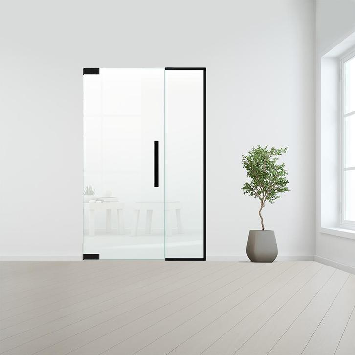 Glazen binnendeur met zijlicht zonder kozijn zwart beslag-Li, Doe-het-zelf en Verbouw, Glas en Ramen, Nieuw, Ophalen of Verzenden