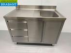 RVS Spoeltafel Spoelbak klapdeuren en laden 120 cm Horeca, Ophalen of Verzenden, Nieuw in verpakking