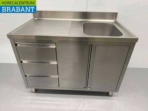 RVS Spoeltafel Spoelbak klapdeuren en laden 120 cm Horeca, Zakelijke goederen, Horeca | Keukenapparatuur, Nieuw in verpakking