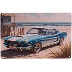 Metalen Plaatje - Mustang Classic Muscle Car Blauw/Wit - Bea, Nieuw, Ophalen of Verzenden