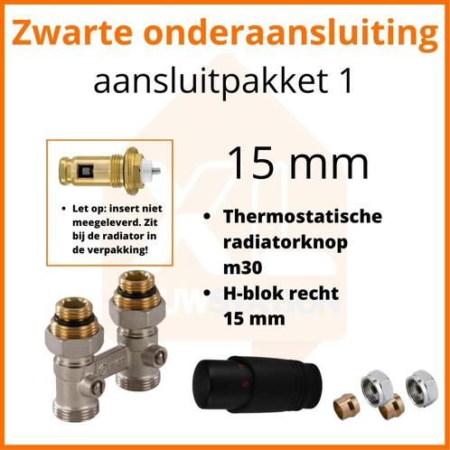 Eco 8 Zwarte thermostatisch aansluitpakket 1 t.b.v. 15 mm bu, Doe-het-zelf en Verbouw, Verwarming en Radiatoren, Radiator, Nieuw