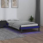 vidaXL Bedframe LED massief hout grijs 90x200 cm, Nieuw, Eenpersoons, Verzenden
