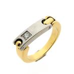 18 Krt. Bicolor gouden ring met diamant; 0,06 ct. | Pequi..., Gebruikt, Overige kleuren, Ophalen of Verzenden, Kleiner dan 17