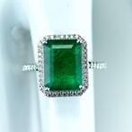 Ring Platina -  5.61 tw. Smaragd - Diamant - Smaragdgroene