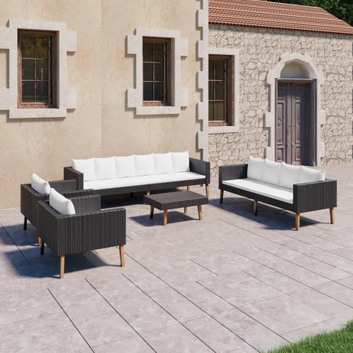vidaXL 5-delige Loungeset met kussens poly rattan zwart, Tuin en Terras, Tuinsets en Loungesets, Loungeset, Nieuw, Textileen, Verzenden