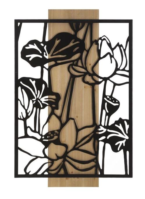 WANDPANEEL LOTUS IJZER EN HOUT CM 60X2X90, Huis en Inrichting, Woonaccessoires | Overige, Ophalen of Verzenden