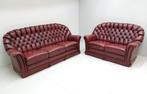 Chesterfield bankstel 3-2 zits ocassion leer brown € 875.-, Huis en Inrichting, Gebruikt, Verzenden, 150 tot 200 cm, Chesterfield
