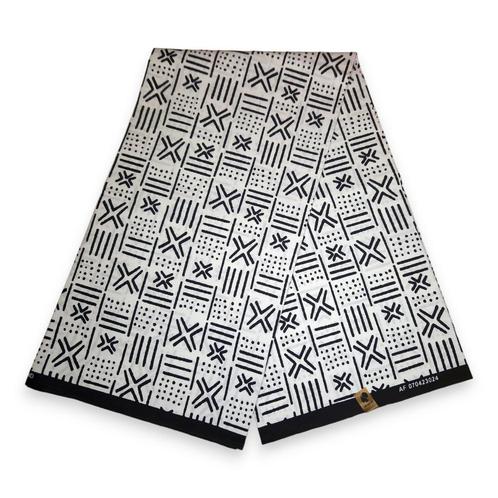 Afrikaanse Witte X Bogolan / Mud cloth print stof - Traditio, Hobby en Vrije tijd, Stoffen en Lappen, Nieuw, Ophalen of Verzenden