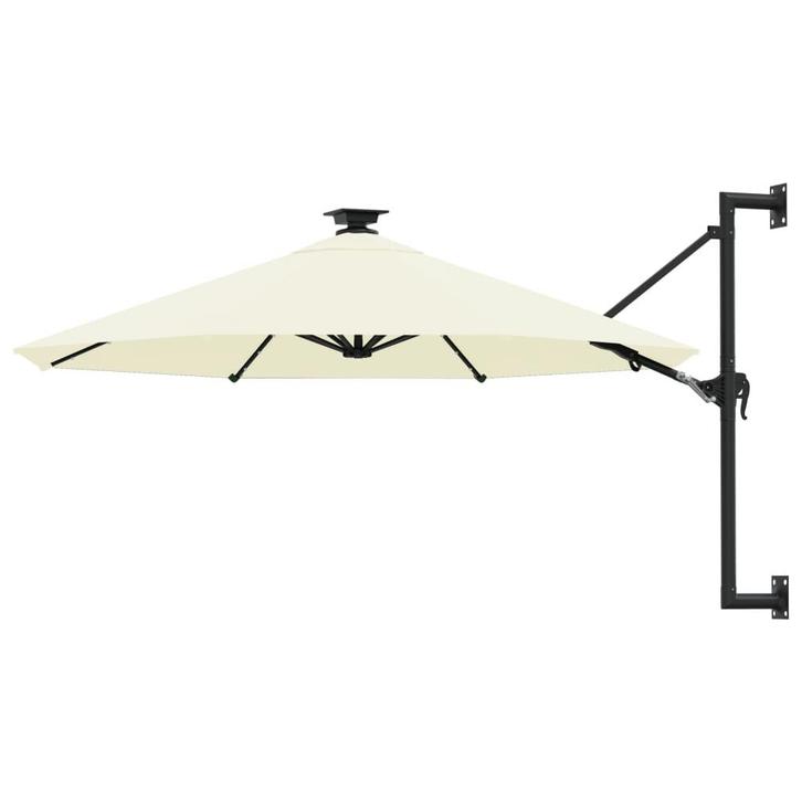 vidaXL Wandparasol met LEDs 300 cm zandkleurig, Tuin en Terras, Parasols, Muurparasol, Nieuw, 3 tot 4 meter, Verzenden