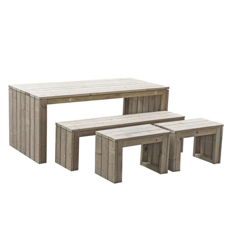 Moderne picknicktafel met bank en 2 krukjes - vurenhout, Tuin en Terras, Tuinmeubel-accessoires, Nieuw, Verzenden