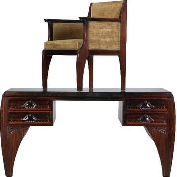 Groot Coromandel bureau met bureaustoel Art Deco ca 1910 No beschikbaar voor biedingen