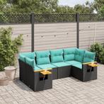vidaXL 6-delige Loungeset met kussens poly rattan zwart, Verzenden, Nieuw, Rotan, Loungeset