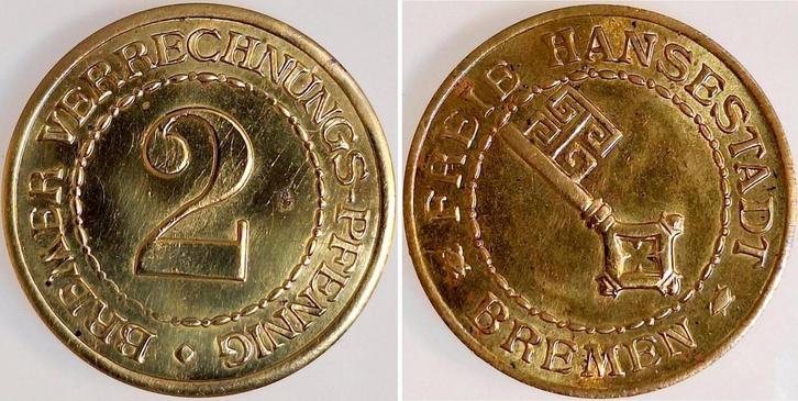 2 Pfennig Duitsland 2 Verrechnungspfennig Bremer vz/stgl..., Postzegels en Munten, Munten | Nederland, Verzenden
