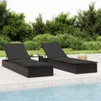 vidaXL Ligbedden 2 st met tafel poly rattan zwart, Verzenden, Nieuw