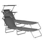 Ligbed met luifel Argozelo 186x55x24 cm set van 2 donkergrij, Verzenden, Nieuw