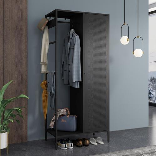 Kledingkast Puumala metaal 180x80x45 cm zwart [en.casa], Huis en Inrichting, Kasten | Kledingkasten, Verzenden