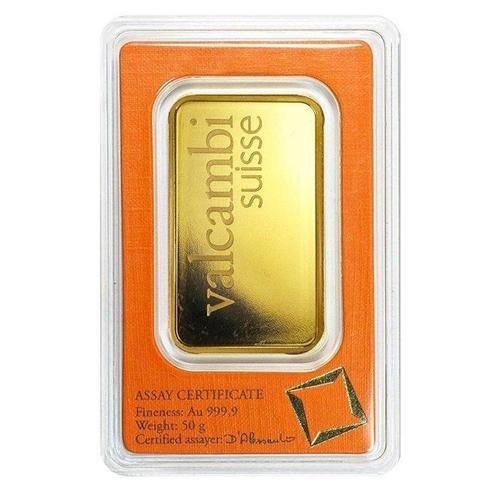 50 gram - Goud - .9999 - Valcambi - Verzegeld, Postzegels en Munten, Edelmetalen en Baren