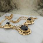 Gouden collier met granaat stenen | 44 cm (vintage, ketting), Gebruikt, Overige kleuren, Ophalen of Verzenden, Met edelsteen