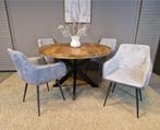 Combideal eetkamerset: ronde eettafel Mangohout 120 cm met 4, Huis en Inrichting, Tafels | Eettafels, Ophalen of Verzenden, Nieuw