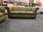 Chesterfield Maarssen  Groen Leren 3 zits Chesterfield bank, Huis en Inrichting, Banken | Bankstellen, Ophalen, Gebruikt, CHESTERFIELD