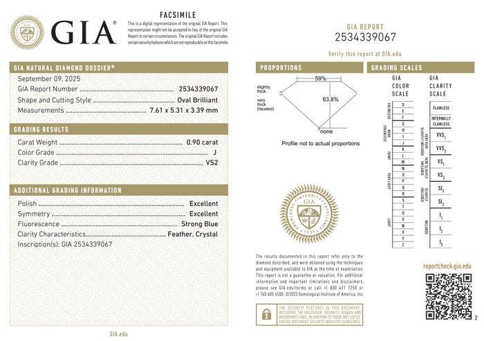 1 pcs Diamant (Natuurlijk) - 0.90 ct - Ovaal - J - VS2 -, Sieraden, Tassen en Uiterlijk, Edelstenen