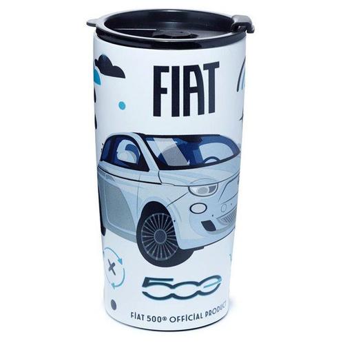 RVS Thermosbeker 500ml  wit met blauw en zwart- Fiat 500 NIE, Huis en Inrichting, Keuken | Keukenbenodigdheden, Nieuw, Ophalen of Verzenden