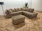 Beige Ribstof Hoekbank Inc Hocker ~ Losse Kussens Met, Ophalen of Verzenden, Nieuw