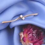 Gouden broche met diamanten | 0,08 ct. (smalle broche), Sieraden, Tassen en Uiterlijk, Broches, Gebruikt, Overige kleuren, Ophalen of Verzenden