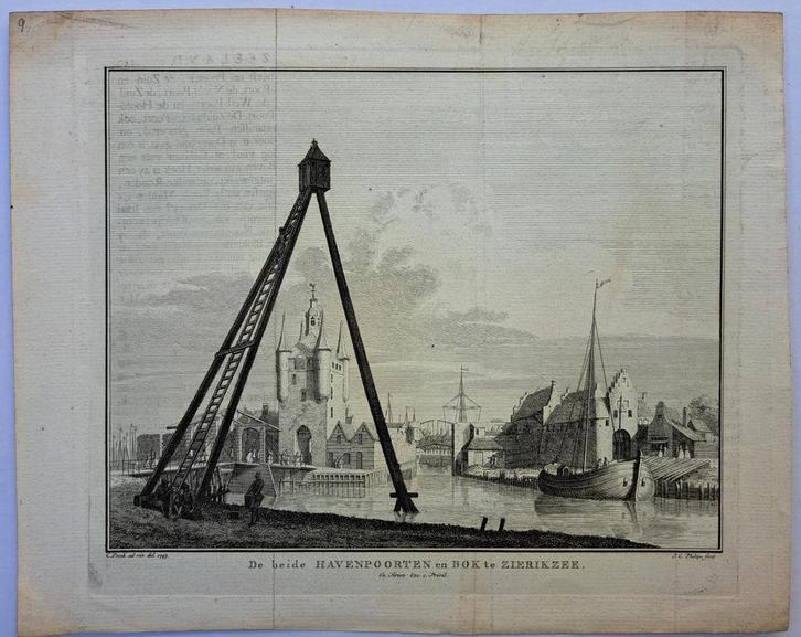 De beide havenpoorten en bok te Zierikzee, Antiek en Kunst, Kunst | Etsen en Gravures, Verzenden