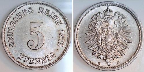 Duitsland 5 Pfennig 1875 G leichter Riffelrand, Lichterad..., Postzegels en Munten, Munten | Europa | Niet-Euromunten, Verzenden