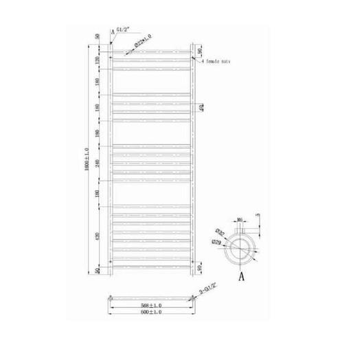 EH Design Radiator Athena 60x160 cm Geborsteld RVS Chroom, Doe-het-zelf en Verbouw, Sanitair, Ophalen of Verzenden