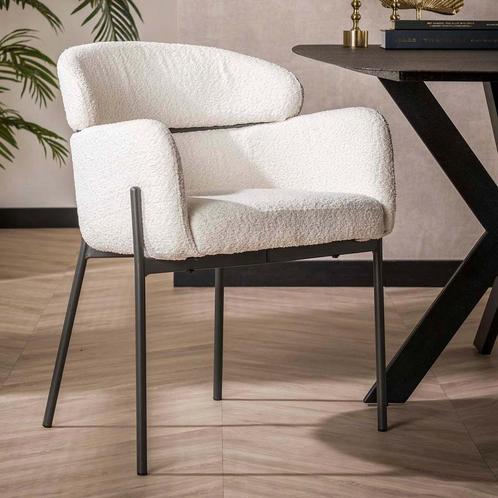 *WOONWINKEL* Design Eetkamerstoel Wit Boucle, Huis en Inrichting, Stoelen, Wit, Nieuw, Verzenden