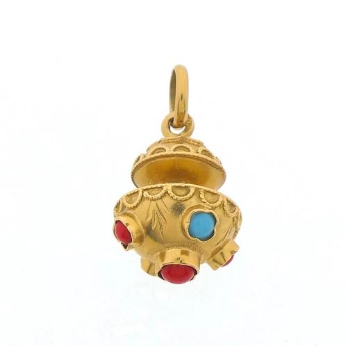 18 K. Gouden Oosterse hanger met turquoise en jaspis, Sieraden, Tassen en Uiterlijk, Bedels, Gebruikt, Overige merken, Goud, Ophalen of Verzenden